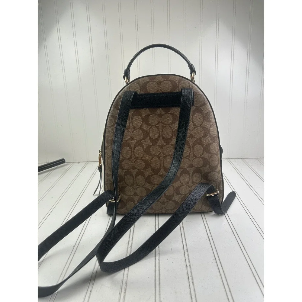 Coach Brown Signature Canvas Mini Backpack with Black Trim